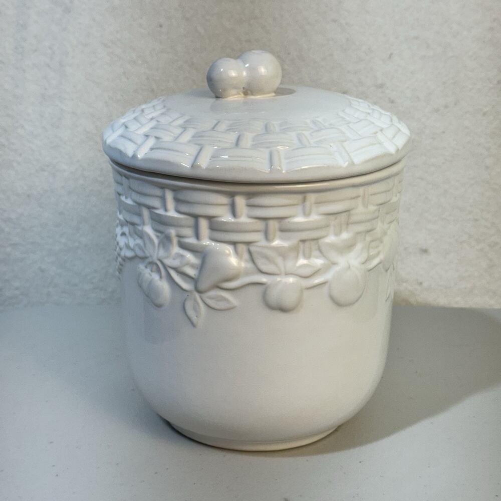 Fruit Arbor By Alacarte Fine Earthenware Canister White Ceramic Glazed Portugal